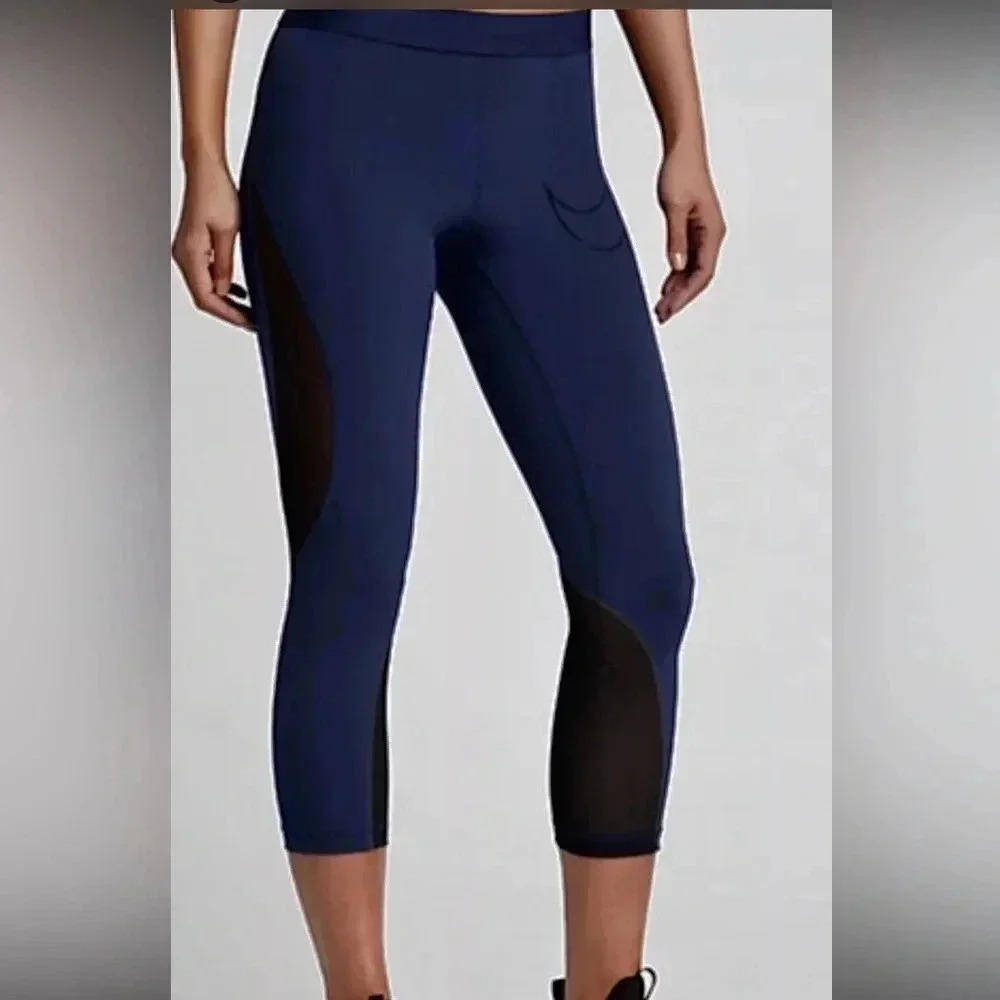 Women’s NIKE Pro Hypercool Navy Blue Black Mesh Training Leggings Size  XS